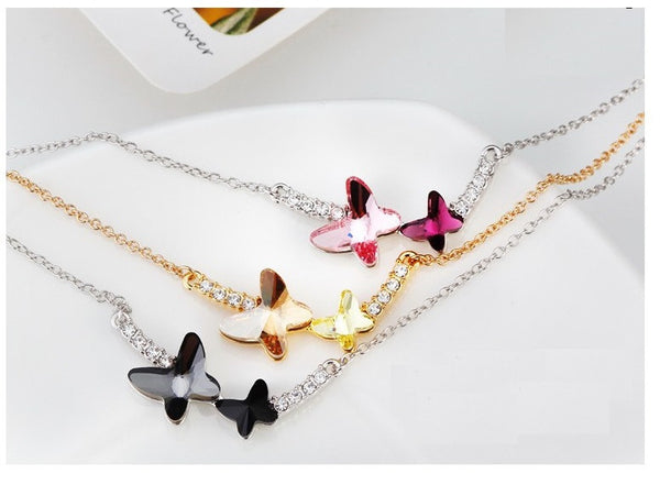 NLFA223 Charm Double Flying Butterflies Pendant Necklace