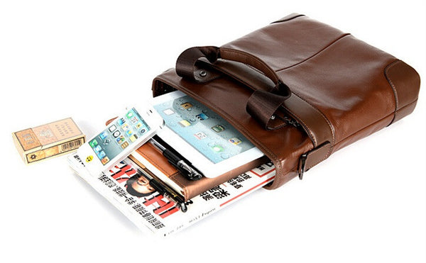 Charm Durable Solid Brown Briefcase Messenger