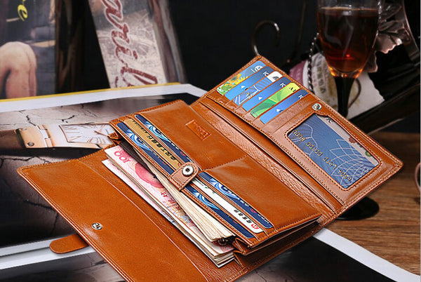 Fashion Brown Solid Long Size Wallet