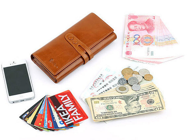 Charm Durable Solid Brown Long Size Women Wallet