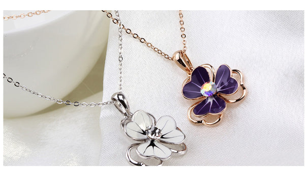 NLFA015 Charm Three Clovers Flower Lotus Pendant Necklace
